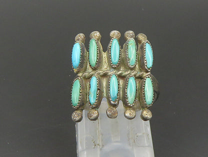 ZUNI NAVAJO 925 Silver - Vintage Needlepoint Turquoise Ring Sz 5.5 - RG24211