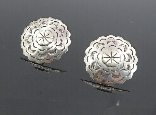 MEXICO 925 Sterling Silver - Vintage Etched Floral Pattern Drop Earrings- EG4469