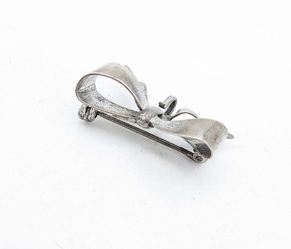 CARL ART 925 Silver - Vintage Dark Tone Bow Tied Ribbon Brooch Pin - BP2113