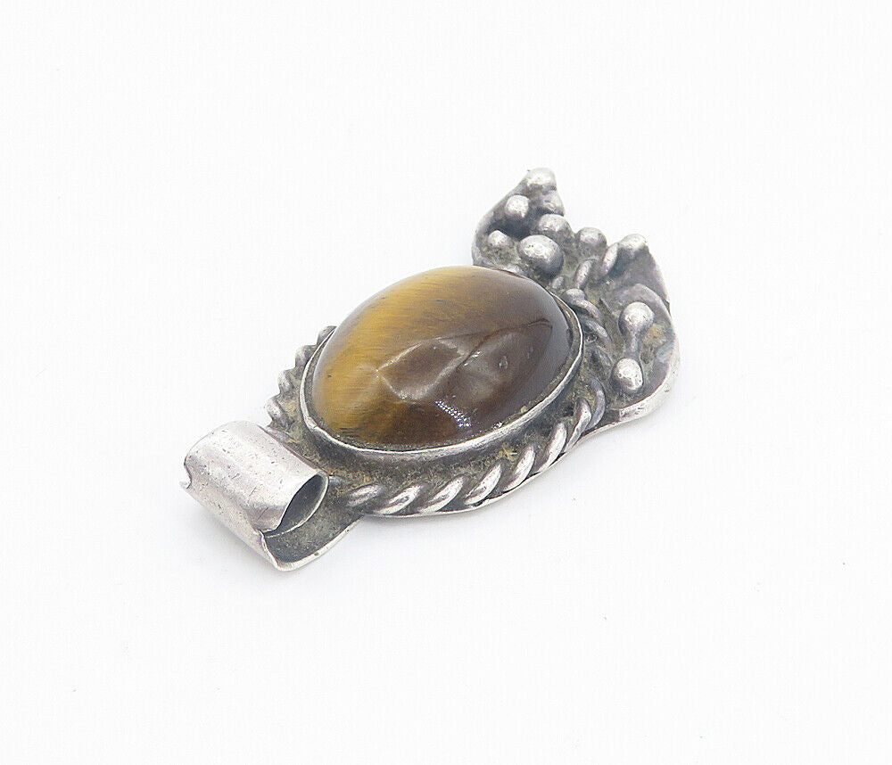 STANLEY DAVIDSON 925 Silver - Vintage Tiger's Eye Twist Drop Pendant - PT6229