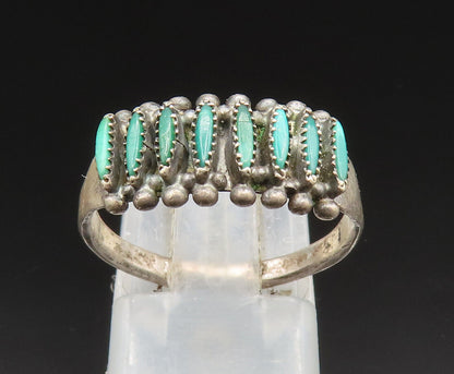 ZUNI NAVAJO 925 Silver - Vintage Needlepoint Turquoise Band Ring Sz 8 - RG25035