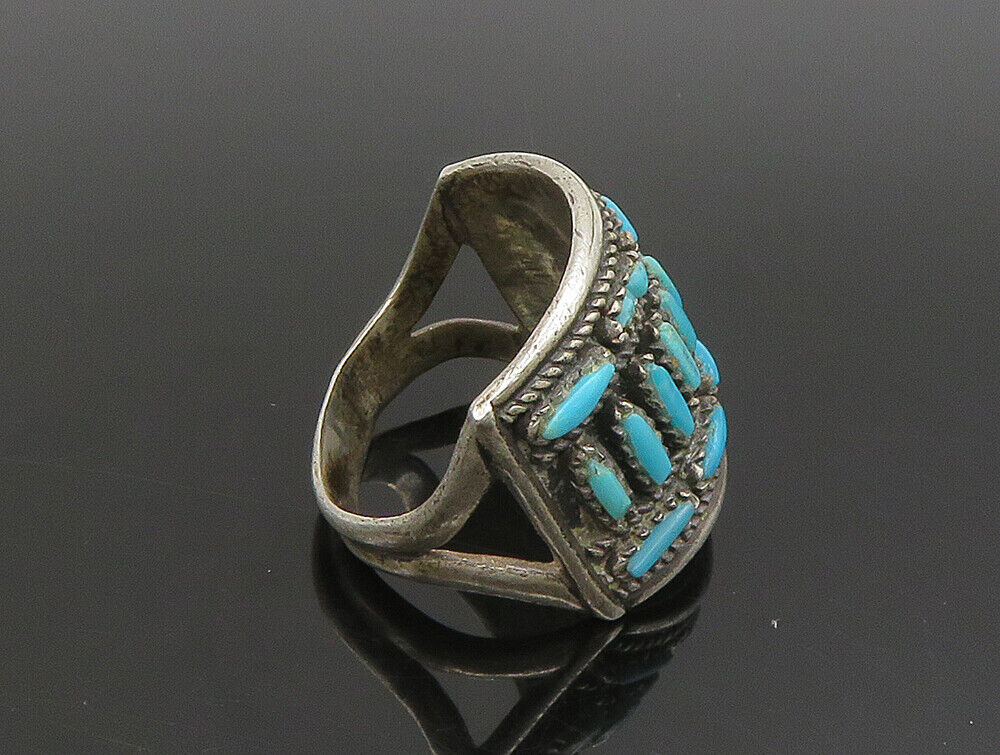 ZUNI NAVAJO 925 Silver - Vintage Needlepoint Turquoise Ring Sz 9.5 - RG24296