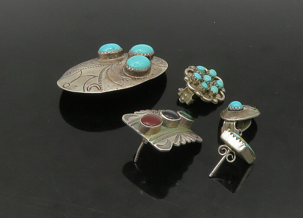 ZUNI NAVAJO 925 Silver - Vintage Multi-Stone Lot Single Earrings - EG11257