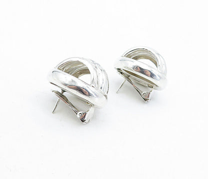 925 Sterling Silver - Vintage Polished Fluted Dome Non Pierce Earrings - EG2417