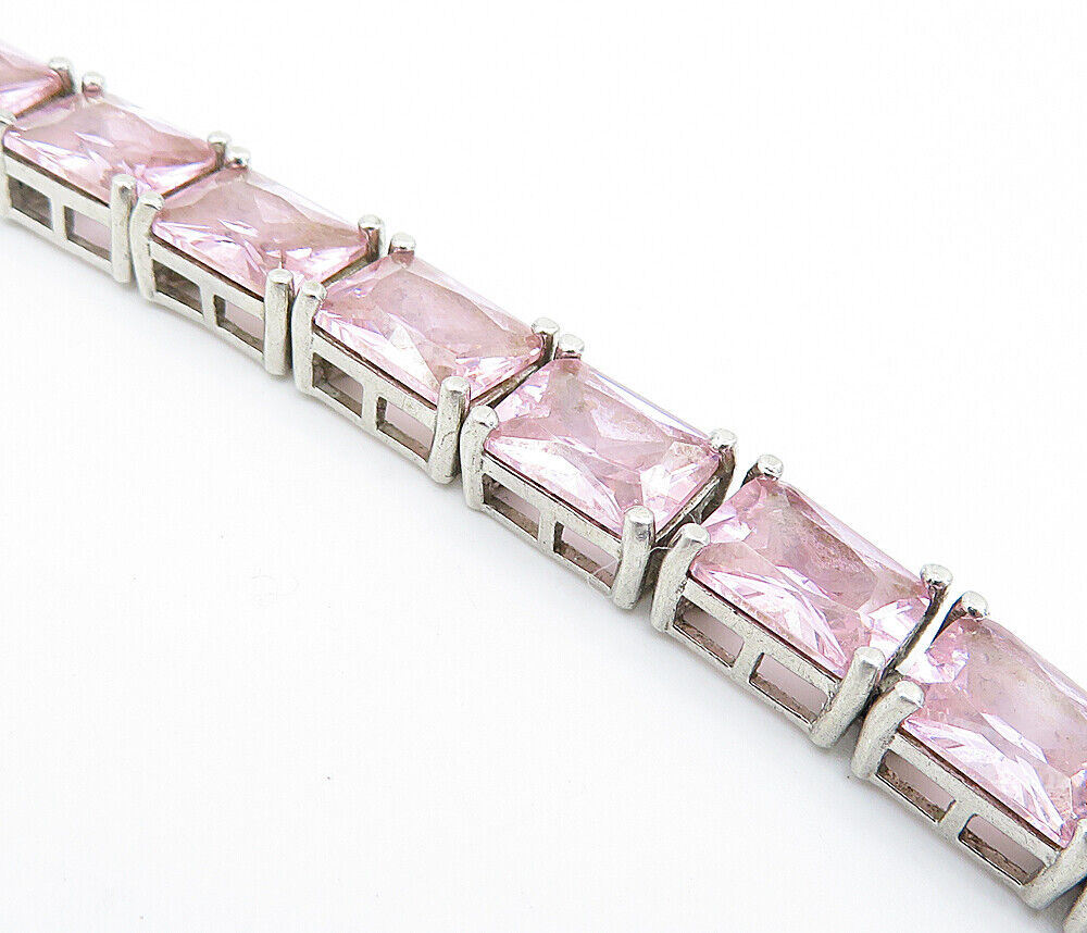 ROSS SIMON 925 Sterling Silver - Pink Cubic Zirconia Chain Bracelet - BT2534