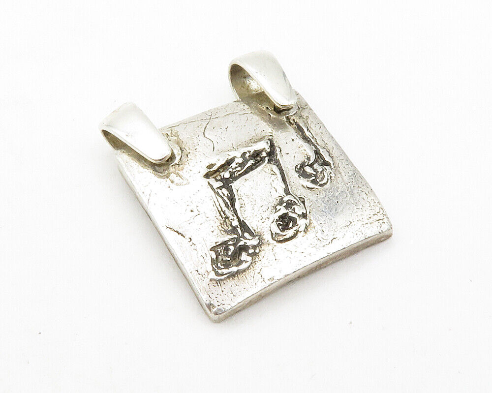 925 Sterling Silver - Vintage Chiseled Music Notes Square Drop Pendant - PT9754