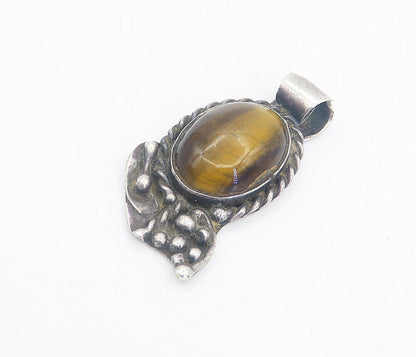 STANLEY DAVIDSON 925 Silver - Vintage Tiger's Eye Twist Drop Pendant - PT6229