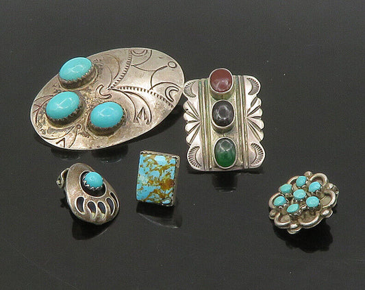 ZUNI NAVAJO 925 Silver - Vintage Multi-Stone Lot Single Earrings - EG11257