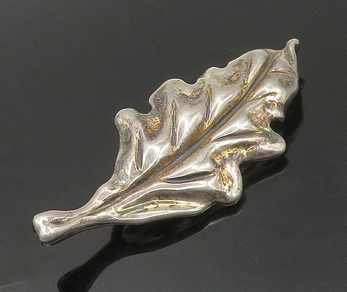 925 Sterling Silver - Vintage Shiny Single Floral Leaf Brooch Pin - BP6780