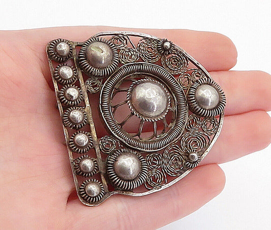 925 Sterling Silver - Vintage Antique Swirl Twist Filigree Belt Buckle - TR1045