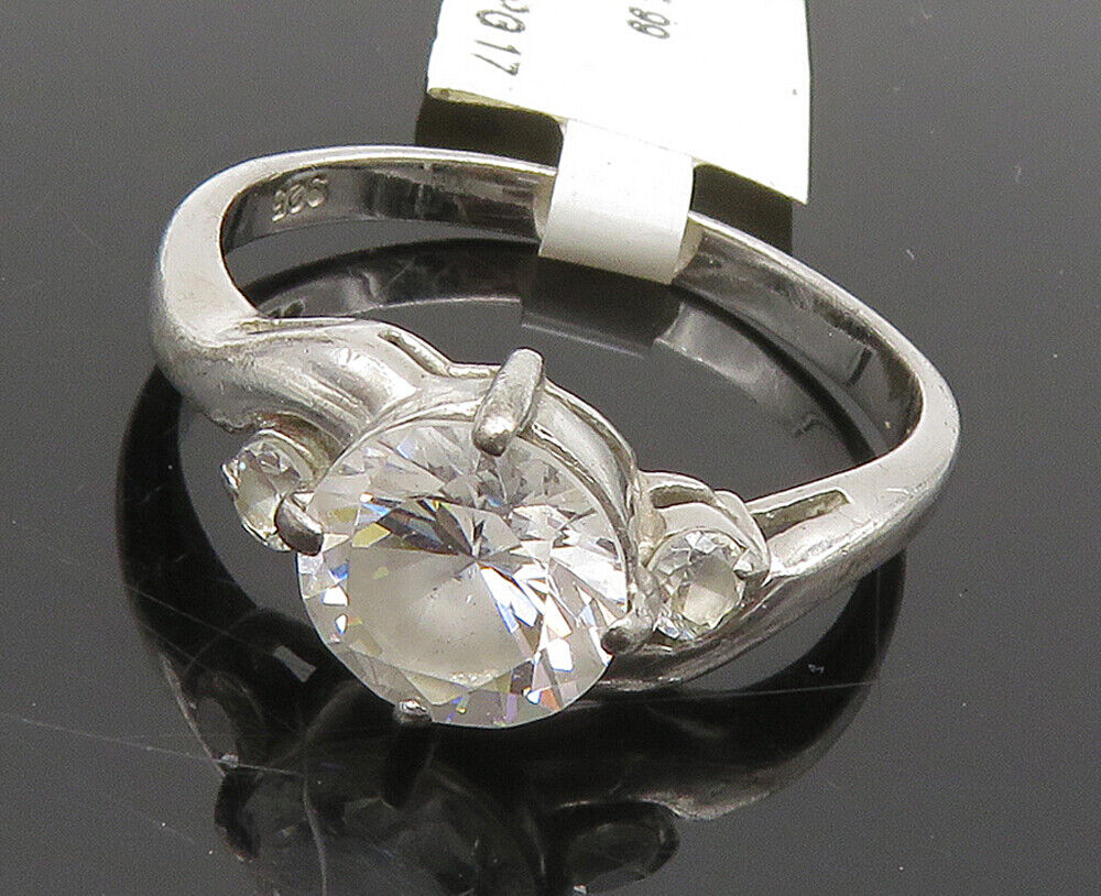 925 Sterling Silver - Vintage Cubic Zirconia Smooth Band Ring Sz 9 - RG16051