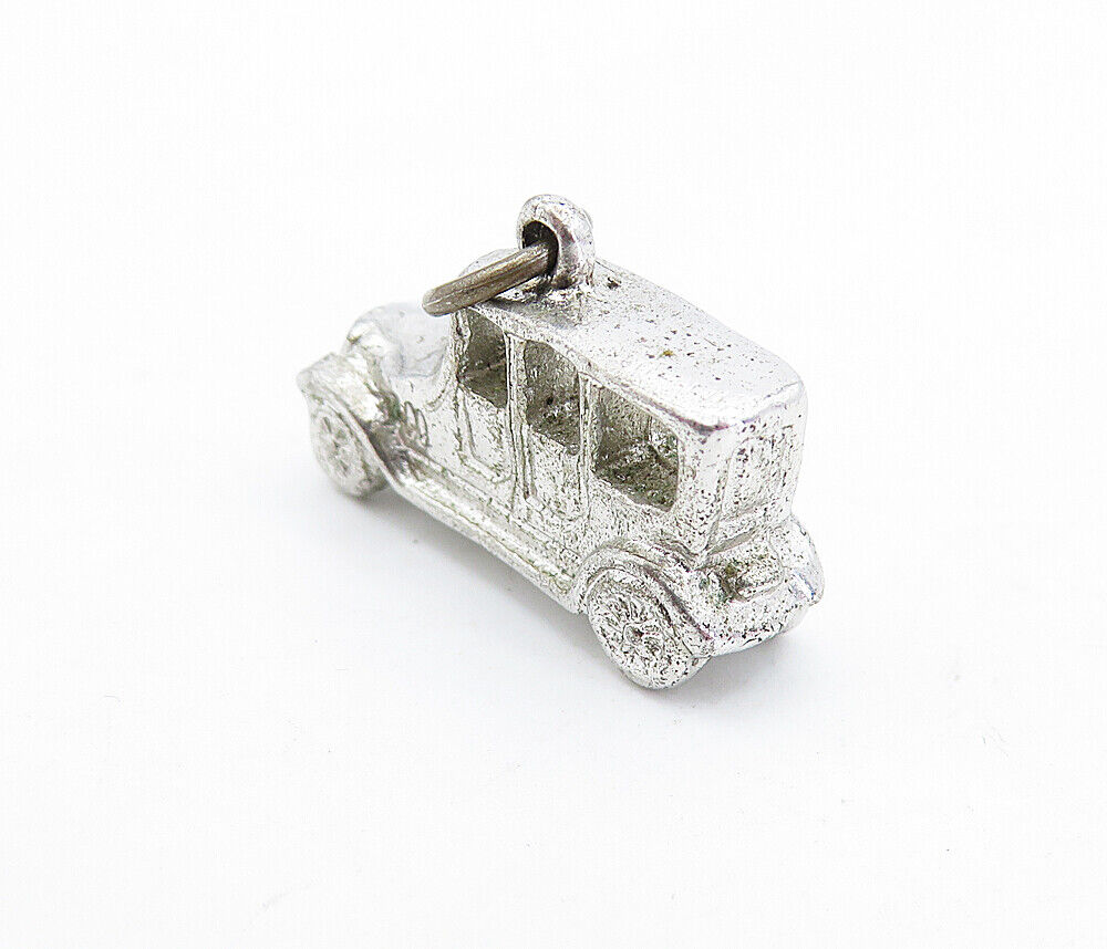 925 Sterling Silver - Vintage Petite Old Fashioned Car Motif Pendant - PT3830