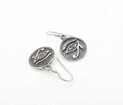 925 Sterling Silver - Vintage Oxidized Eye Of Horus Dangle Earrings - EG3504