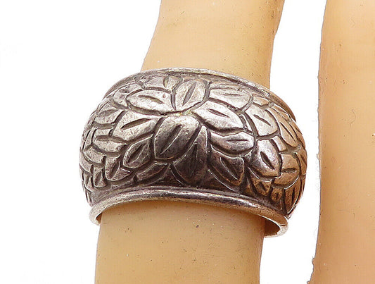 925 Sterling Silver - Vintage Antique Etched Flower Band Ring Sz 6.5 - RG7017