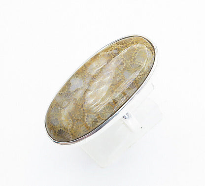 925 Sterling Silver - Brown Jasper Shiny Oblong Cocktail Ring Sz 10.5 - RG8420