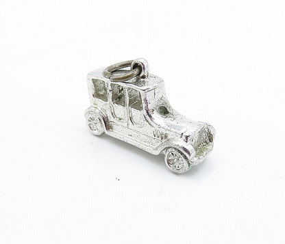 925 Sterling Silver - Vintage Petite Old Fashioned Car Motif Pendant - PT3830