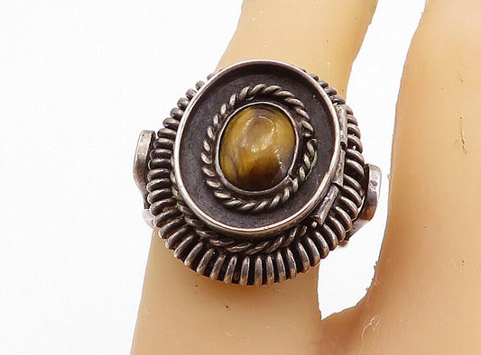 TAXCO 925 Silver - Vintage Tiger's Eye Oval Twist Cocktail Ring Sz 6.5 - RG7652