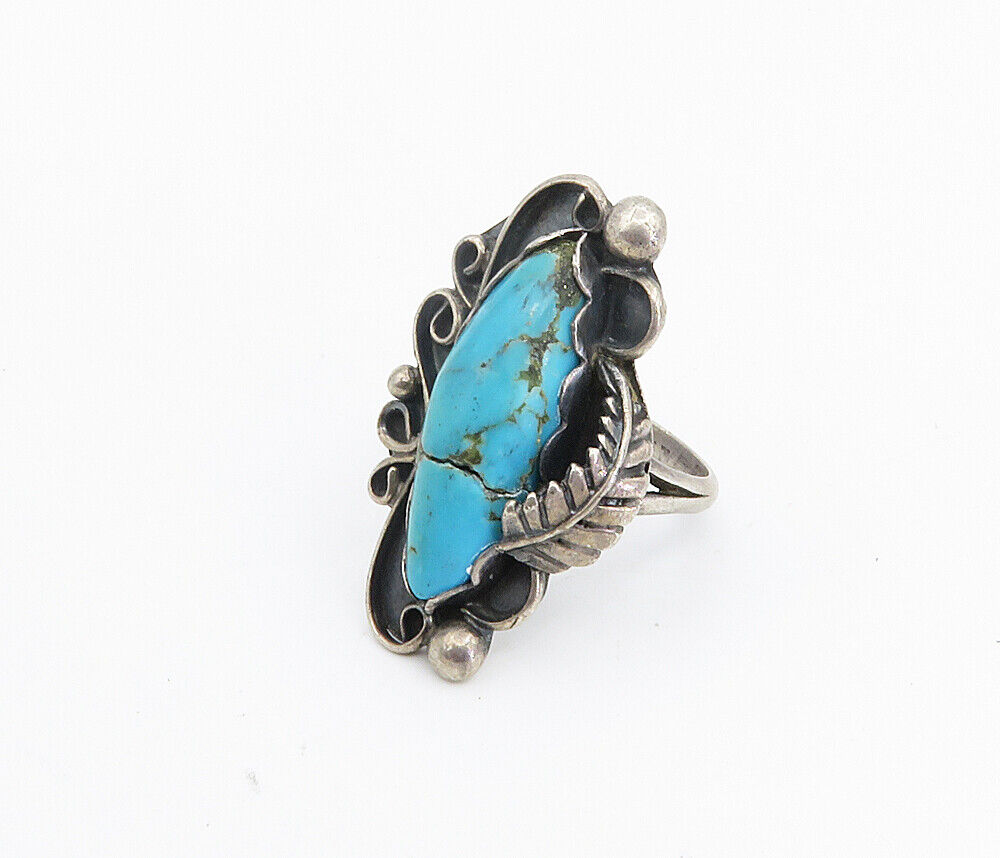 SARAH CURLEY NAVAJO 925 Silver - Vintage Turquoise Cocktail Ring Sz 6.5 - RG8641