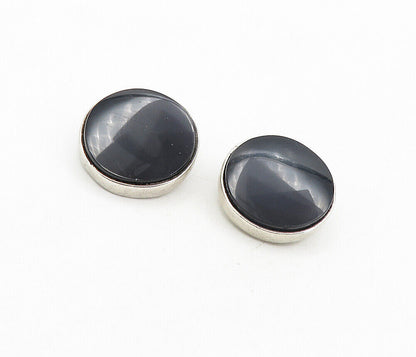 MEXICO 925 Silver - Vintage Black Onyx Non Pierce Button Drop Earrings - EG4589