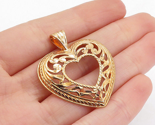 DAVID SIGAL 925 Silver - Rose Gold Plated Open Swirl Love Heart Pendant - PT4024