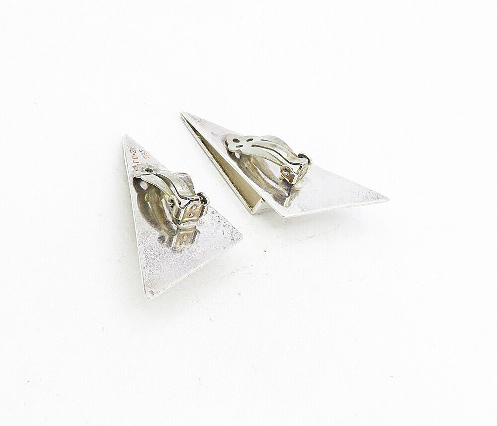 MEXICO 925 Silver  - Vintage Modernist Design Non Pierce Drop Earrings - EG4406