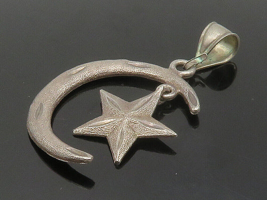 1 Of A KIND 925 Sterling Silver - Vintage Crescent Moon & Star Pendant - PT13041