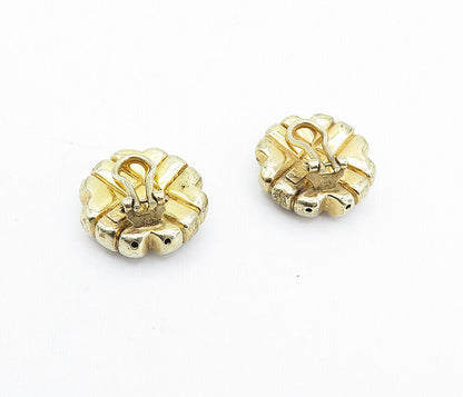 925 Sterling Silver - Vintage Gold Plated Button Non Pierce Earrings - EG2209