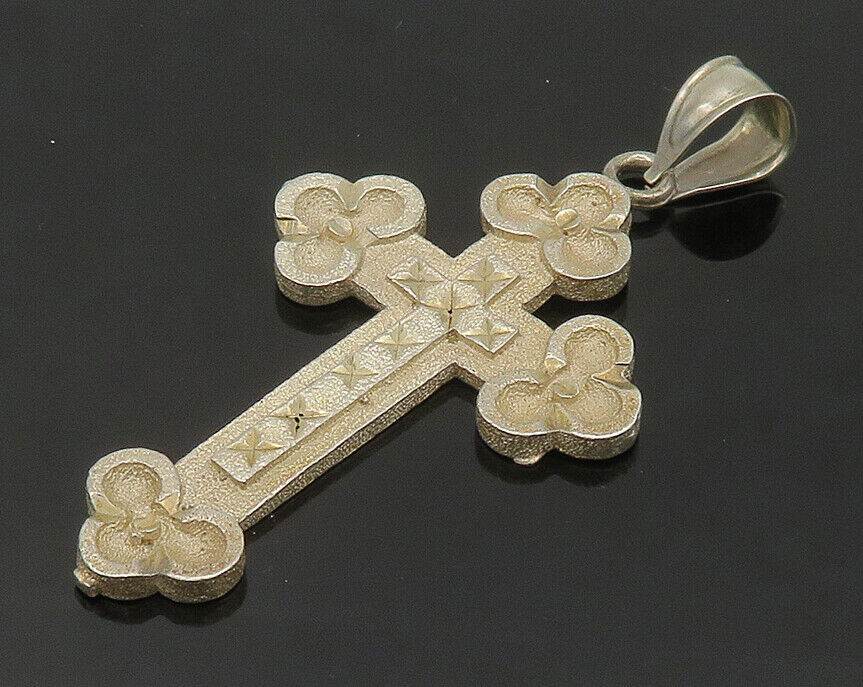 1 Of A KIND 925 Silver - Vintage Etched Detail Religious Cross Pendant - PT16837