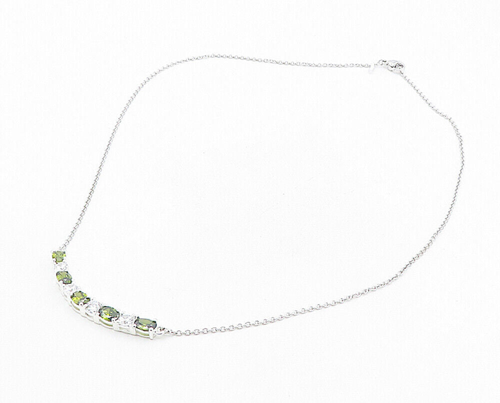 925 Sterling Silver - Sparkling Cubic Zirconia & Peridot Chain Necklace - NE1532