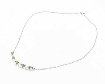 925 Sterling Silver - Sparkling Cubic Zirconia & Peridot Chain Necklace - NE1532