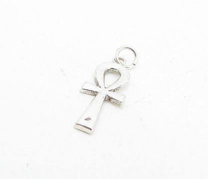 925 Sterling Silver - Vintage Shiny Petite Egyptian Ankh Drop Pendant - PT6249