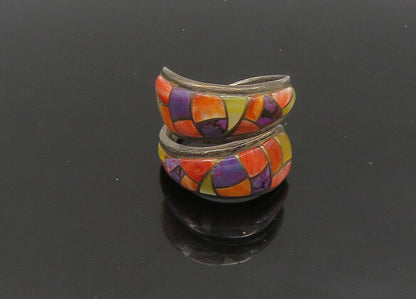 ZUNI NAVAJO 925 Silver - Vintage Mother Of Pearl Bypass Band Ring Sz 7 - RG22831