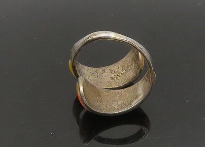 ZUNI NAVAJO 925 Silver - Vintage Mother Of Pearl Bypass Band Ring Sz 7 - RG22831