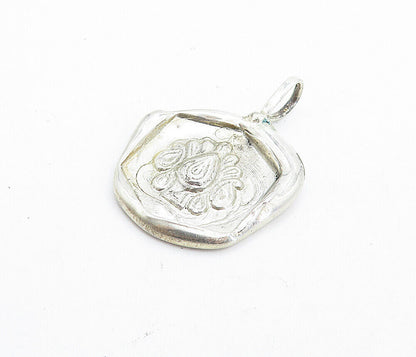 925 Sterling Silver - Vintage Raised Design Shiny Sculpted Pendant - PT5227