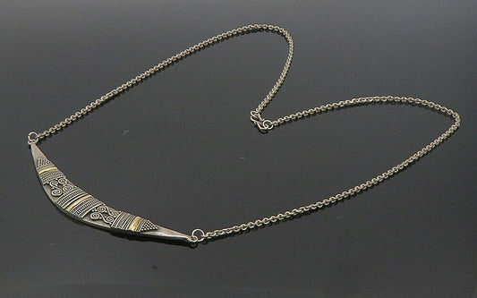 925 Sterling Silver & 18K GOLD - Vintage 2 Tone Pattern Chain Necklace - NE1332