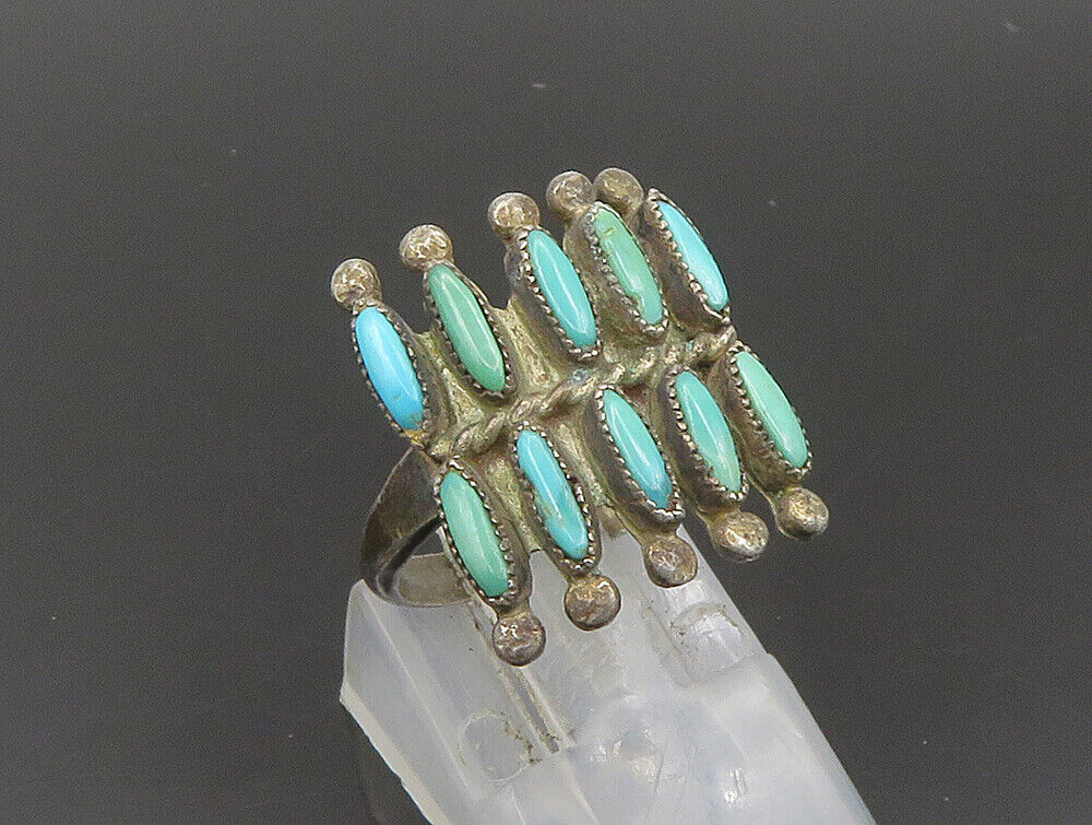 ZUNI NAVAJO 925 Silver - Vintage Needlepoint Turquoise Ring Sz 5.5 - RG24211