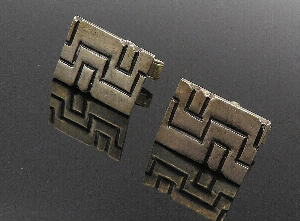 MEXICO 925 Sterling Silver - Vintage Linear Etched Design Cuff Links - TR1338