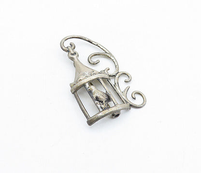 LANG 925 Sterling Silver - Vintage Bird In Cage Swirl Detail Brooch Pin - BP2360