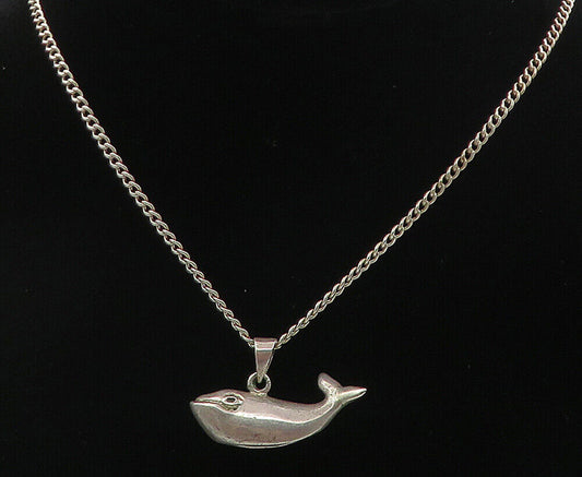 925 Sterling Silver - Vintage Hollow Whale Pendant Thin Chain Necklace - NE1441