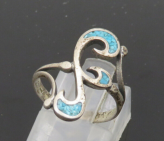 ZUNI NAVAJO 925 Silver - Vintage Turquoise Swirl Band Ring Sz 6 - RG20667