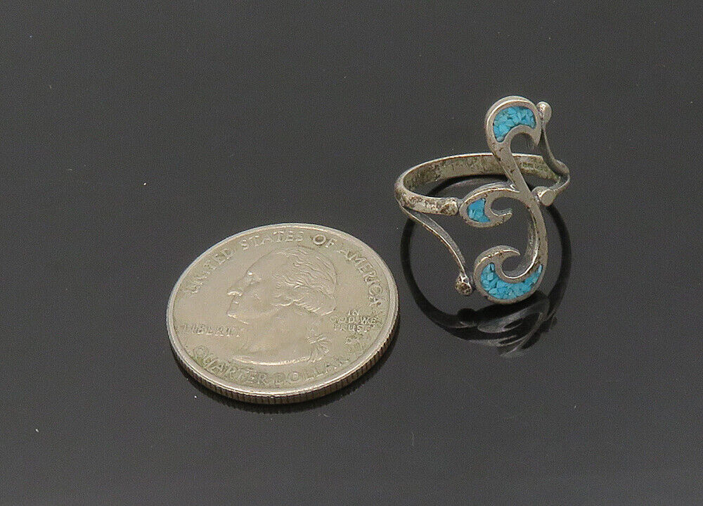 ZUNI NAVAJO 925 Silver - Vintage Turquoise Swirl Band Ring Sz 6 - RG20667