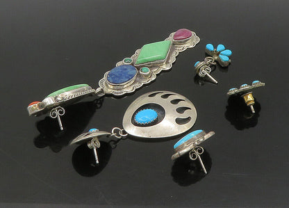 ZUNI NAVAJO 925 Silver - Vintage Multi-Stone Lot Single Earrings - EG11248