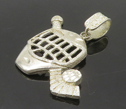 1 Of A KIND 925 Silver - Vintage Diamond Cut Hockey Mask Sports Pendant- PT12586