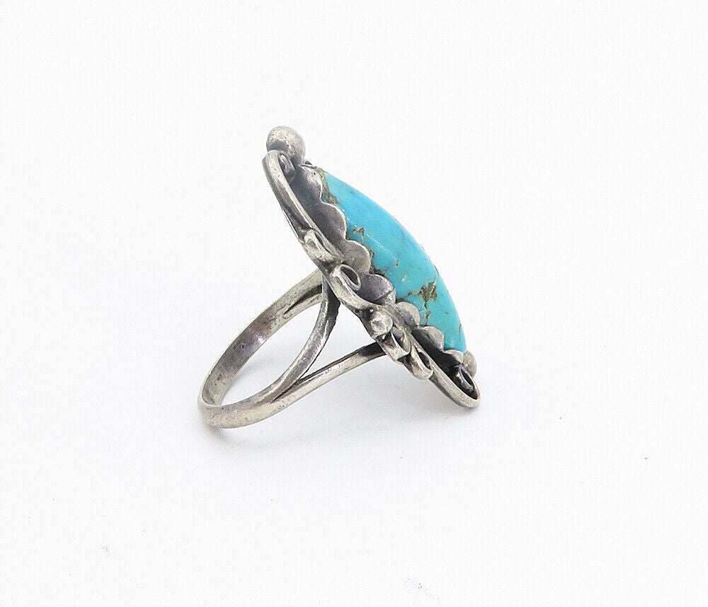 SARAH CURLEY NAVAJO 925 Silver - Vintage Turquoise Cocktail Ring Sz 6.5 - RG8641