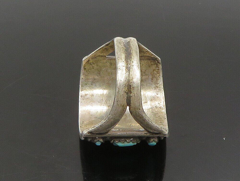 ZUNI NAVAJO 925 Silver - Vintage Needlepoint Turquoise Ring Sz 9.5 - RG24296