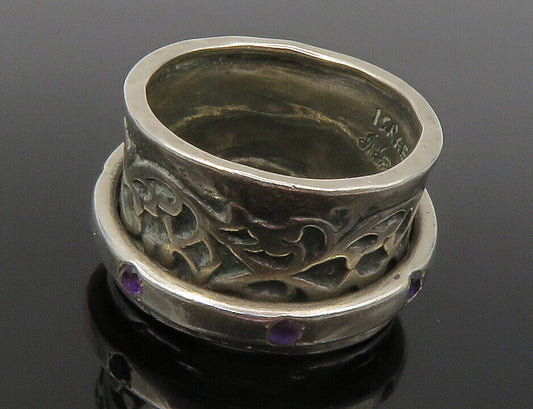 SHABLOOL ISRAEL 925 Silver - Vintage Amethyst Swirl Cocktail Ring Sz 6 - RG12798