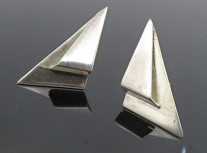 MEXICO 925 Silver  - Vintage Modernist Design Non Pierce Drop Earrings - EG4406