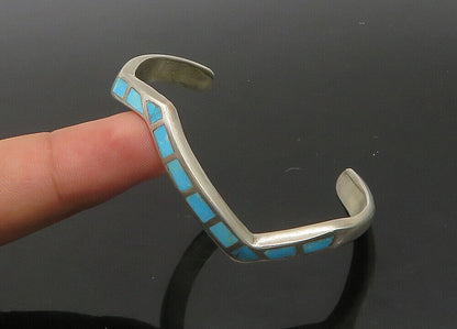 ZUNI NAVAJO 925 Sterling Silver - Vintage Turquoise Cuff Bracelet - BT8797