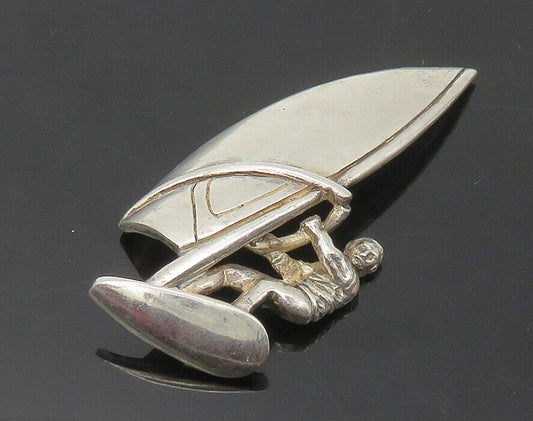 925 Sterling Silver - Vintage Shiny Wind Surfer Sports Motif Trinket - TR2324