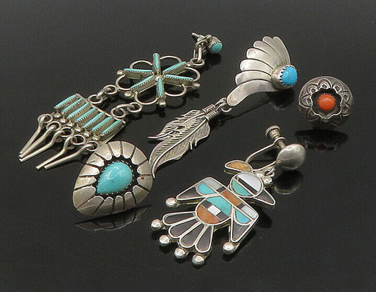 ZUNI NAVAJO 925 Silver - Vintage Multi-Stone Lot Single Earrings - EG11221